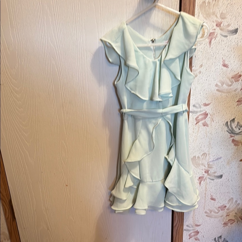 GB Girls Green One Shoulder Flutter Sleeve Sundress